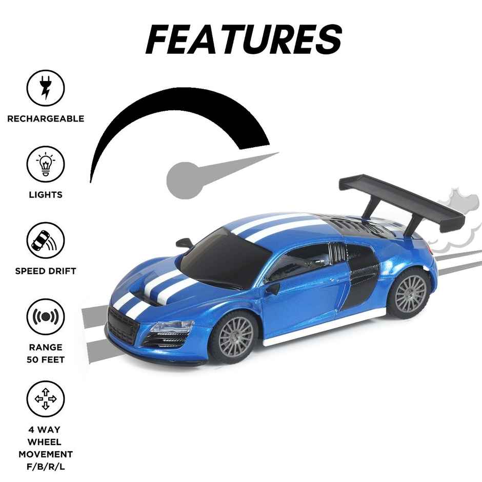 Race N Roll 1:24 Rechargeable Hi Speed Mini Remote Control Car - Aud New Mas Blue & White