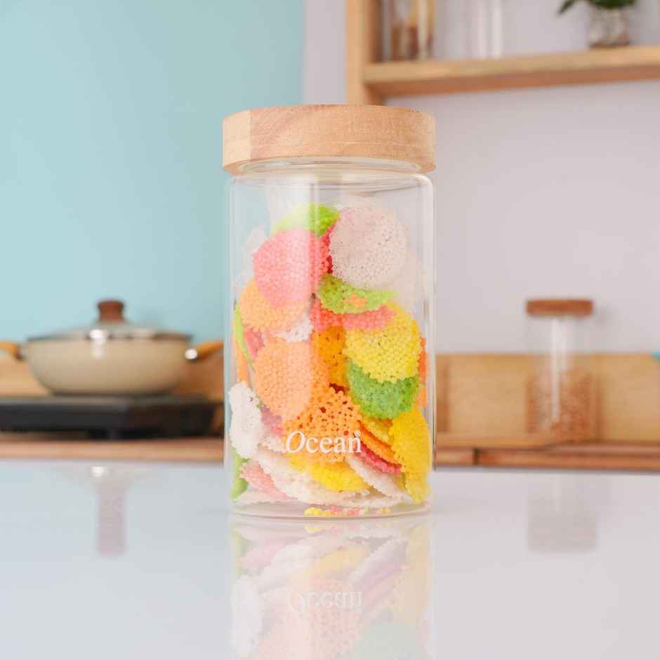 Ocean Lumi Borosilicate Glass Jar Set with Wooden Lid | 1000 ml