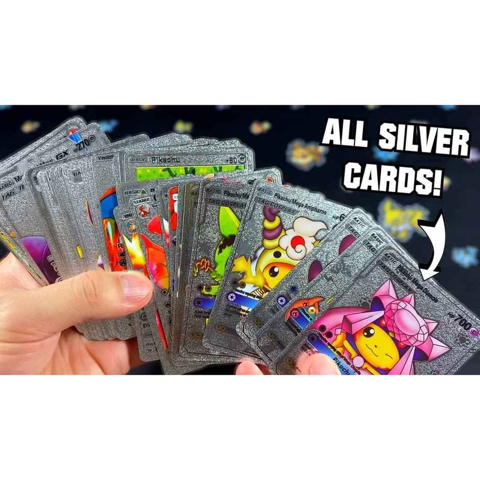 Awestuffs Pokemon Silver Foil Card Assorted Cards TCG Deck Box V Series Cards