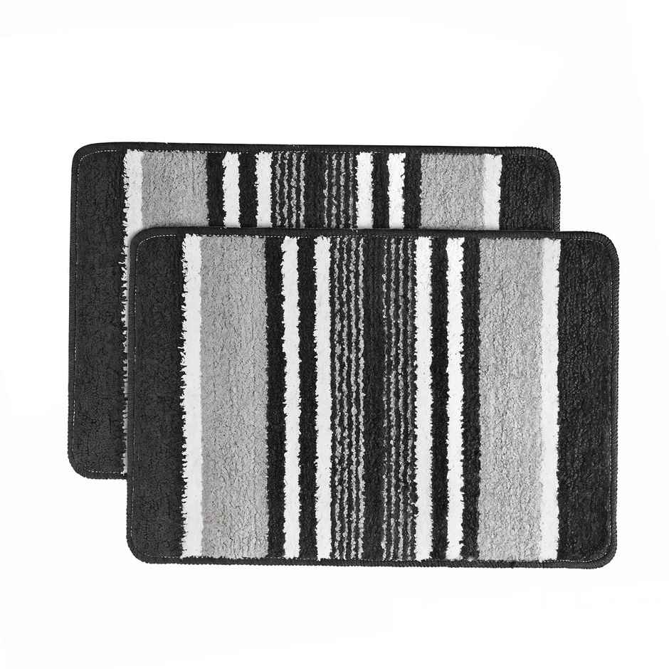 Kuber Industries Pack of 2 Anti-Skid Door Mats for Home | Micro Jupitar Lining -Dark Grey