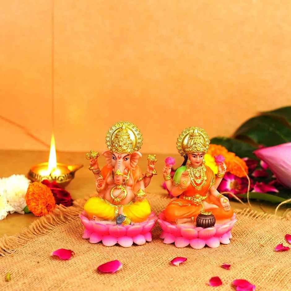 Multicolour Lakshmi and Ganesh Resin Idol 4 In | ServDharm