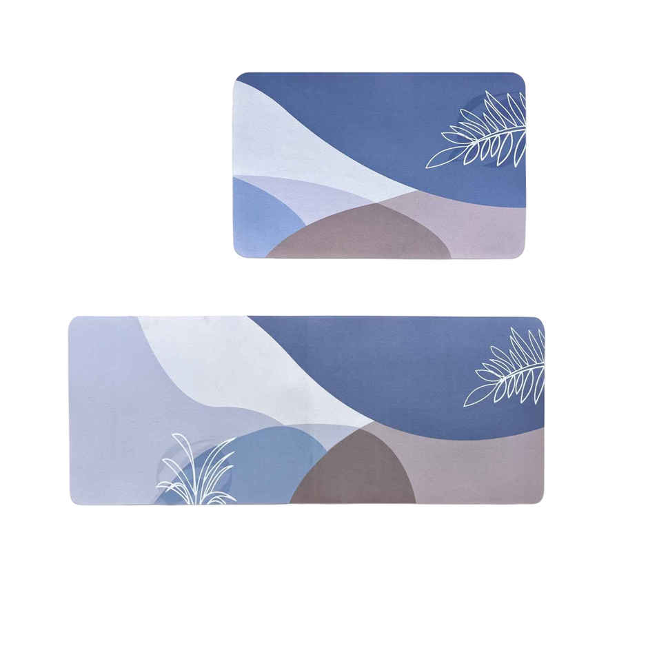 Casacraft by Pepperfry Anti- Skid Abstract Door Mat and Floor Runner set | Multicolor