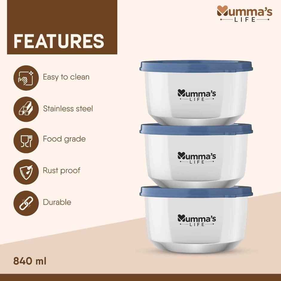 Mumma s Life Stainless Steel Vacuum Insulated Lunch Box 3 Containers with Lid | 990 ml | Black