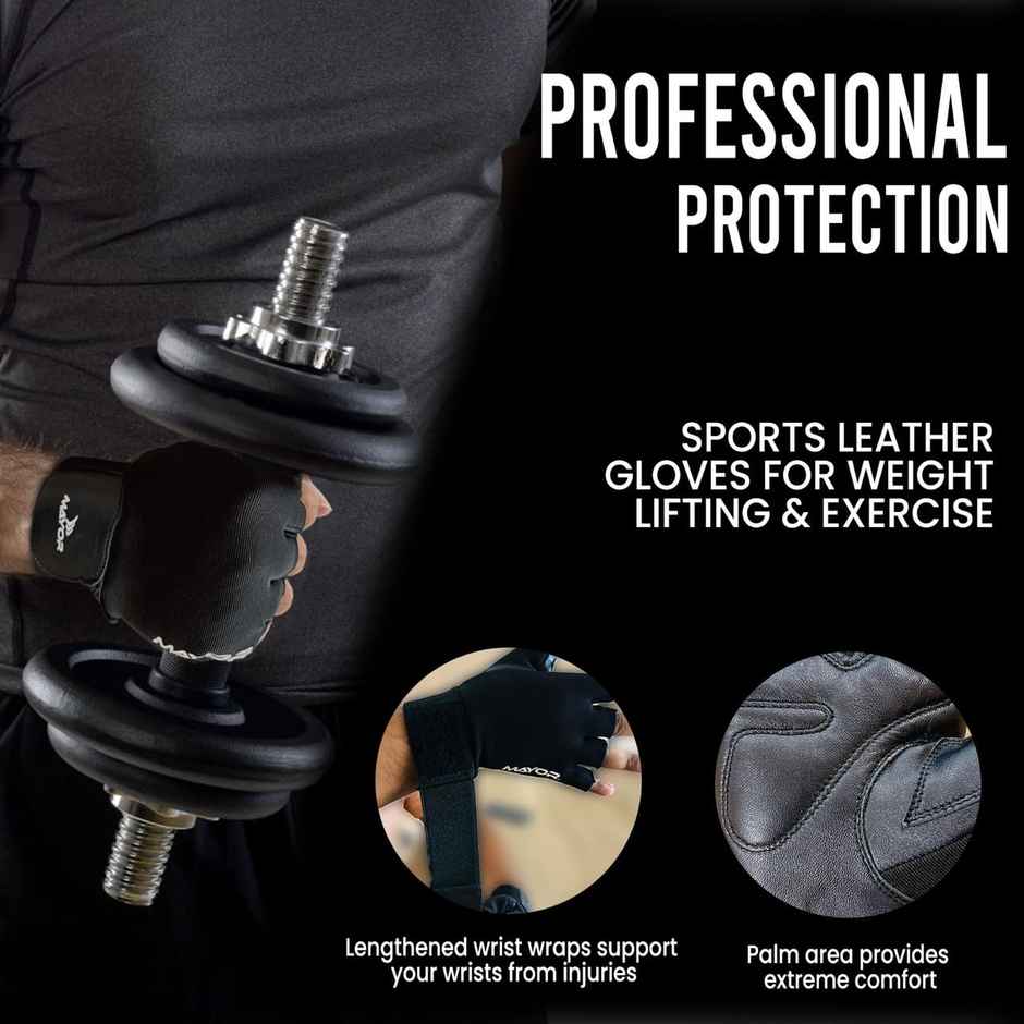 Mayor Force Leather Gym Gloves With Wrist Support(Free Size, Black)