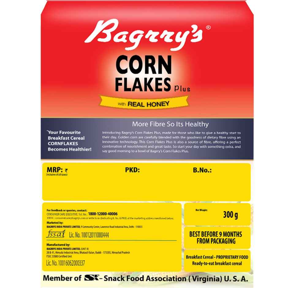 Bagrry's Corn Flakes Plus With Real Honey 
