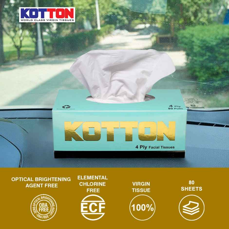 Kotton Facial Tissues Box - 4 Ply -100% Virgin Pulp/Paper, 20 cm * 20 cm 80 pulls Box