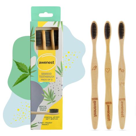 Awenest Bamboo Toothbrush With Charcoal Activated Soft Bristles
