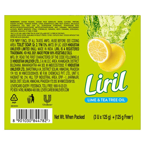 Liril Lime & Tea Tree Oil Soap (Pack Of 4)