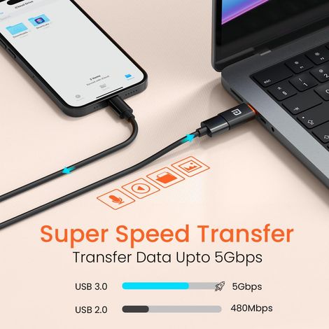 Portronics Bridge X USB 3.0 Type C Female to USB Male OTG Adapter, 5Gbps High Speed Data Transfer, Fast Charging, Compatible with Laptops, Tablets, Smartphone, Chargers and More Devices - Black