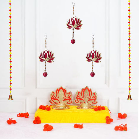 Party Propz Lotus Artificial Hanging Decoration With Pom Pom