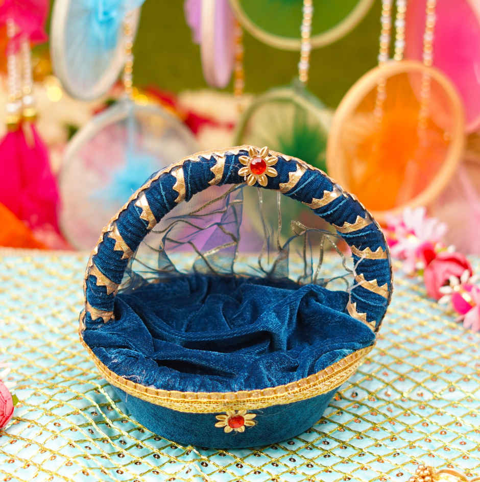 Navy Blue Premium Bal Gopal Velvet Tokri Bed | Idol 0-4 | Krishna Janmastami | ServDharm