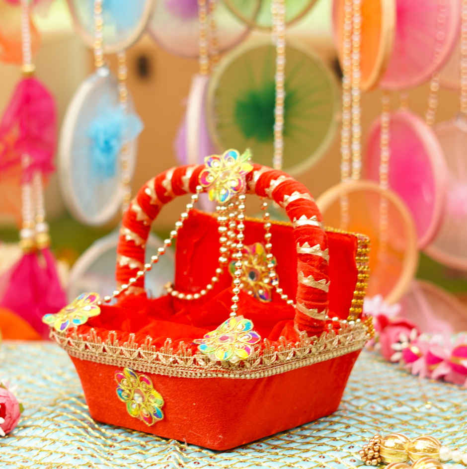 Red Velvet Laddu Gopal Regal Tokri Bed | 7.2 x 6.5x 6.5 in | Fits Idol Size 0-4 | Krishna Janmastami Special (ServDharm)