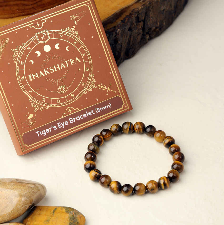Tiger eye bracelet 8mm by Nakshatra | Natural Gemstones | Pack of 1 | ServDharm