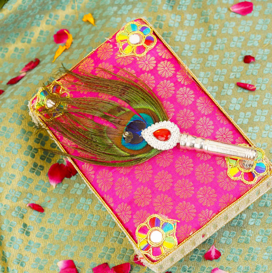 Premium Vintage Style 925 Sterling Silver with Wooden Base Peacock Feather Mor Chhadi - 2 in| Krishna Janmastami Special (ServDharm)