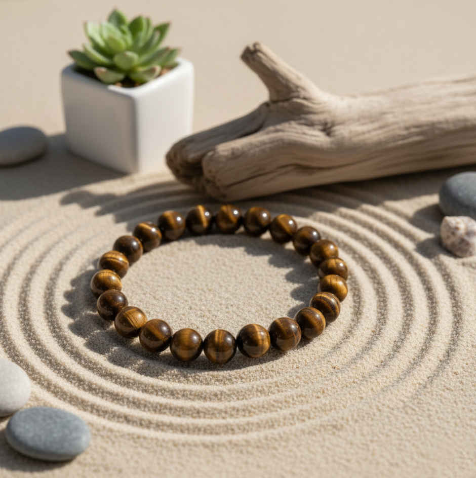 Tiger eye bracelet 8mm by Nakshatra | Natural Gemstones | Pack of 1 | ServDharm