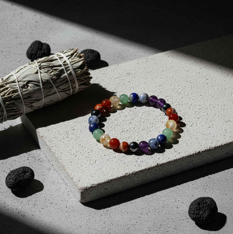 Seven Chakra Crystal Bracelet 8 mm Unisex | ServDharm