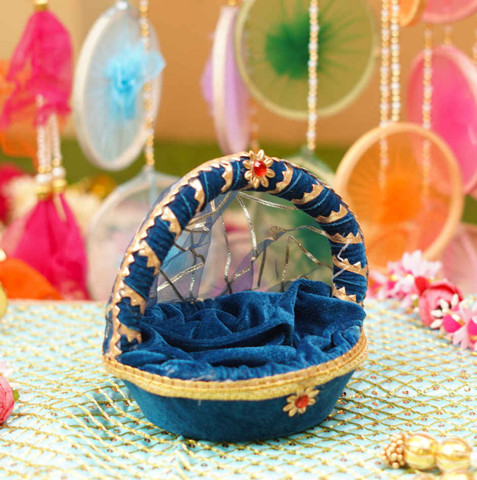 Navy Blue Premium Bal Gopal Velvet Tokri Bed | Fits Idol Size 0-4 | Krishna Janmastami Special (ServDharm)