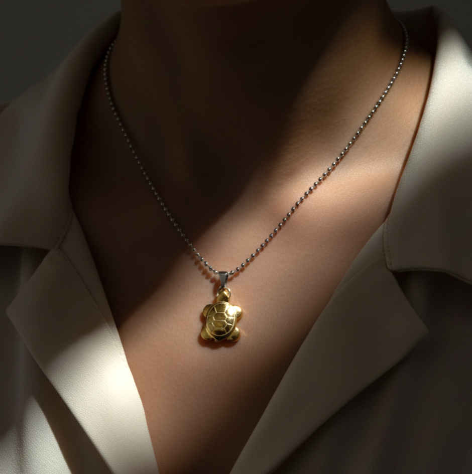 Pyrite Turtle Pendant with Chain | ServDharm
