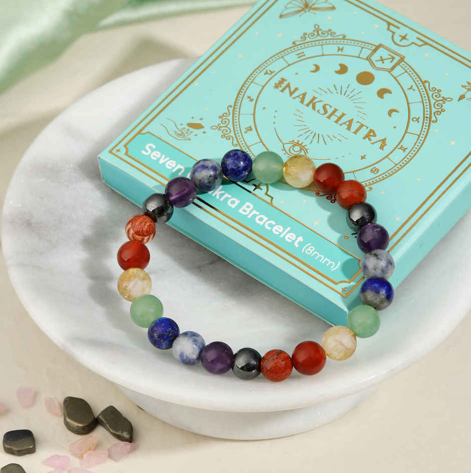 Seven Chakra Crystal Bracelet 8 mm Unisex | ServDharm
