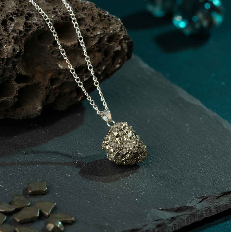 Raw Pyrite Pendant With Chain | ServDharm