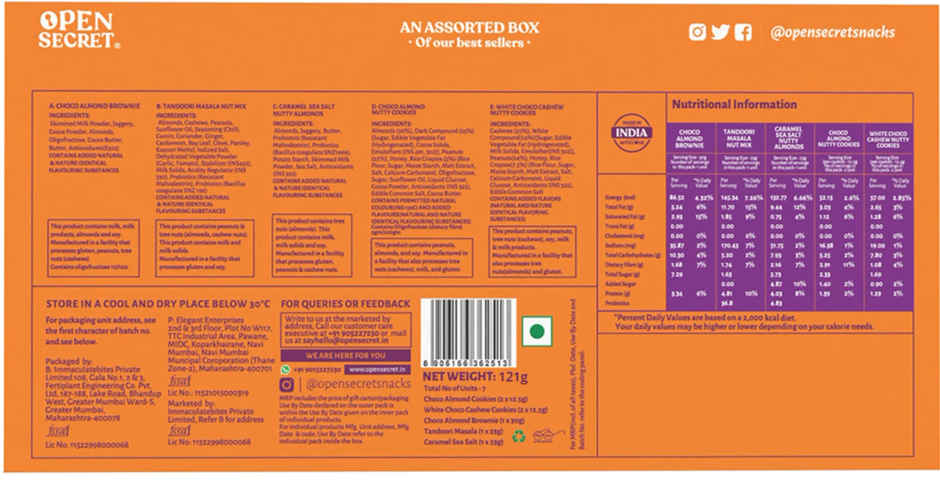 Open Secret Brownie, Flavoured Dry Fruits and Nutty Cookies Gift Pack |  Zero Maida, High Protein, Healthy Snack