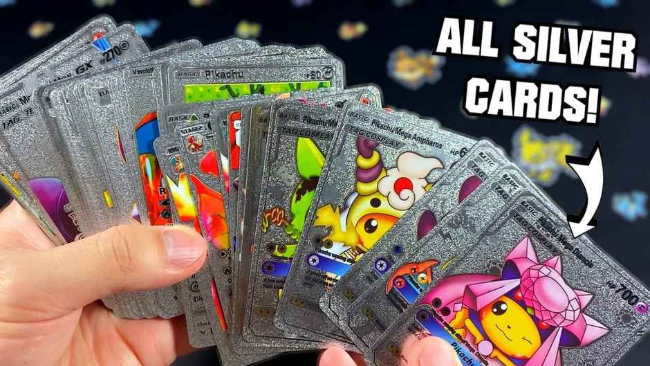 Awestuffs Pokemon Silver Foil Card Assorted Cards TCG Deck Box V Series Cards