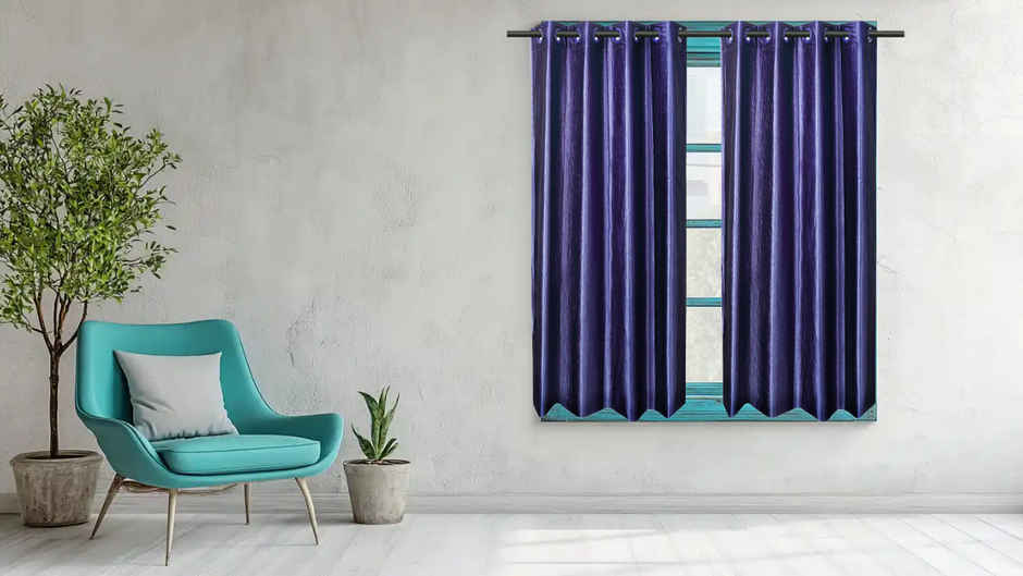 Antzco Plain Blue Window Curtain 5 ft x 4 ft | Pack of 2 | WC11