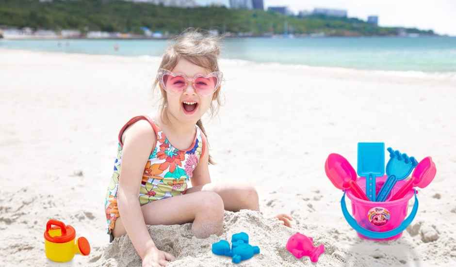 Storio Beach Sand Castle Set | Sand Toys with Fish & Crab Moulds