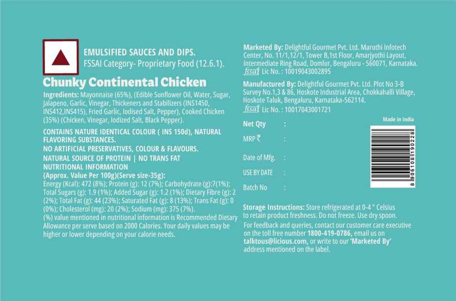 Licious Chunky Continental Chicken Spread Jar