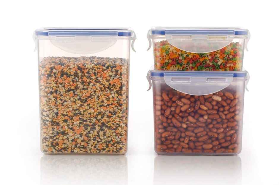 Clazkit Rectangle Plastic Storage Jar and Container Set of 3 |Transparent |500ml, 1100ml, 1800ml