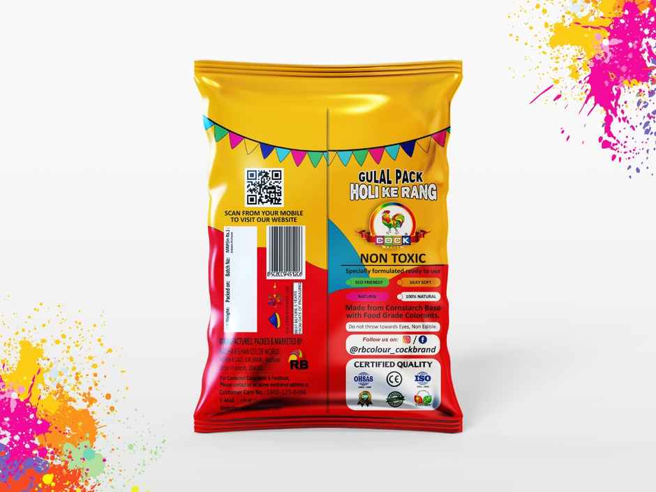 Holi Gulal Combo | Yellow | Green | Red | Pink | Pack Of 4 | Cock