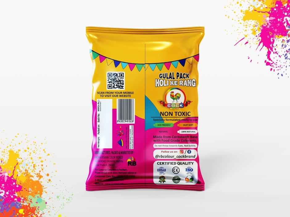 Holi Gulal Combo | Yellow | Green | Red | Pink | Pack Of 4 | Cock