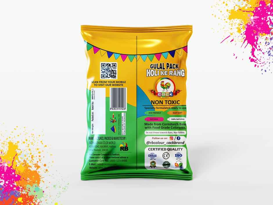 Holi Gulal Combo | Yellow | Green | Red | Pink | Pack Of 4 | Cock