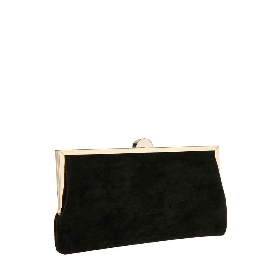 Accessorize London Women's Suedette Clipframe Party Bag | Faux Leather - Black