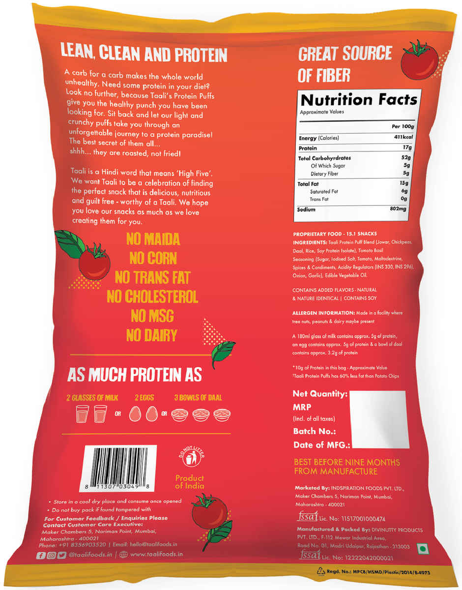 Taali Protein Puffs Tomato Basil