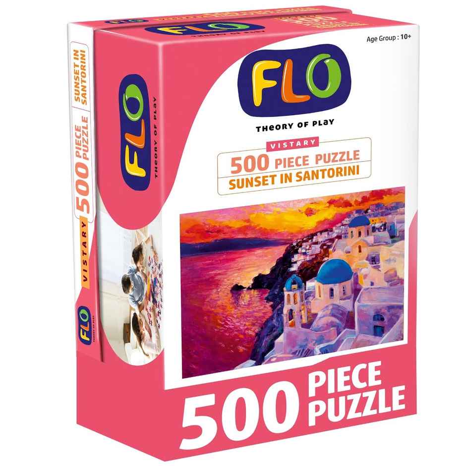 Flo Toys Sunset in Santorini 500-Piece Jigsaw Puzzle for Kids & Adults - Fun Travel Game & Family Activity