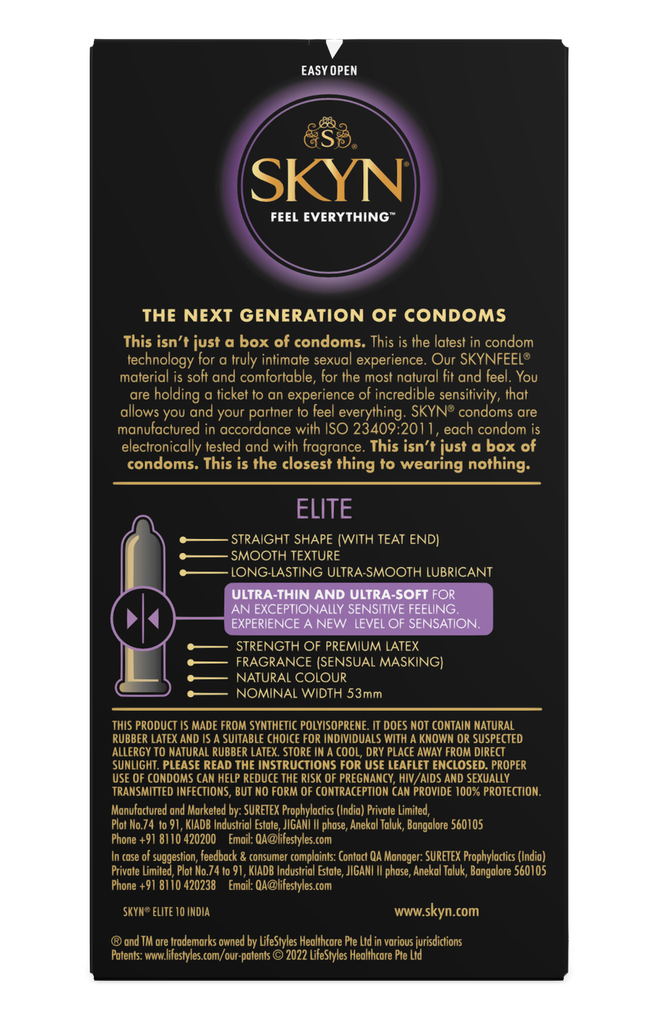 SKYN Elite Ultra Thin Condoms for Men - Latex Free