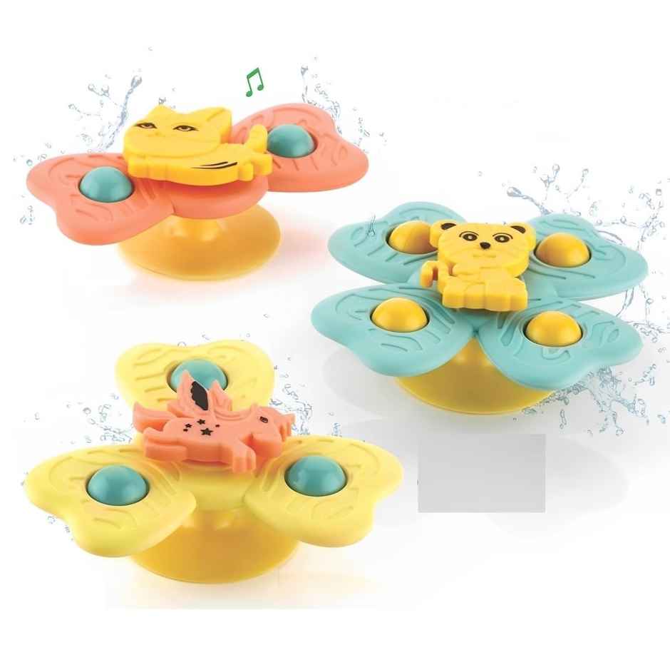 Storio Pack of 3 Assorted Suction Cup Spinner Toy | Baby Bath Toys for Toddlers