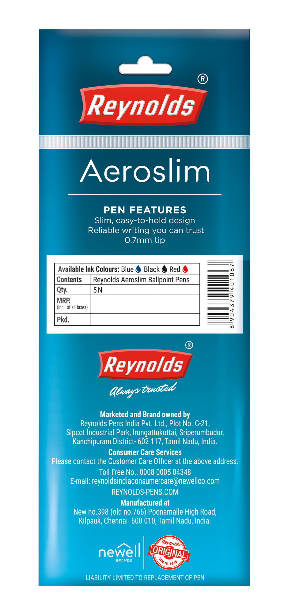 Reynolds Aeroslim Ball Pen Set (5 Black Pens)