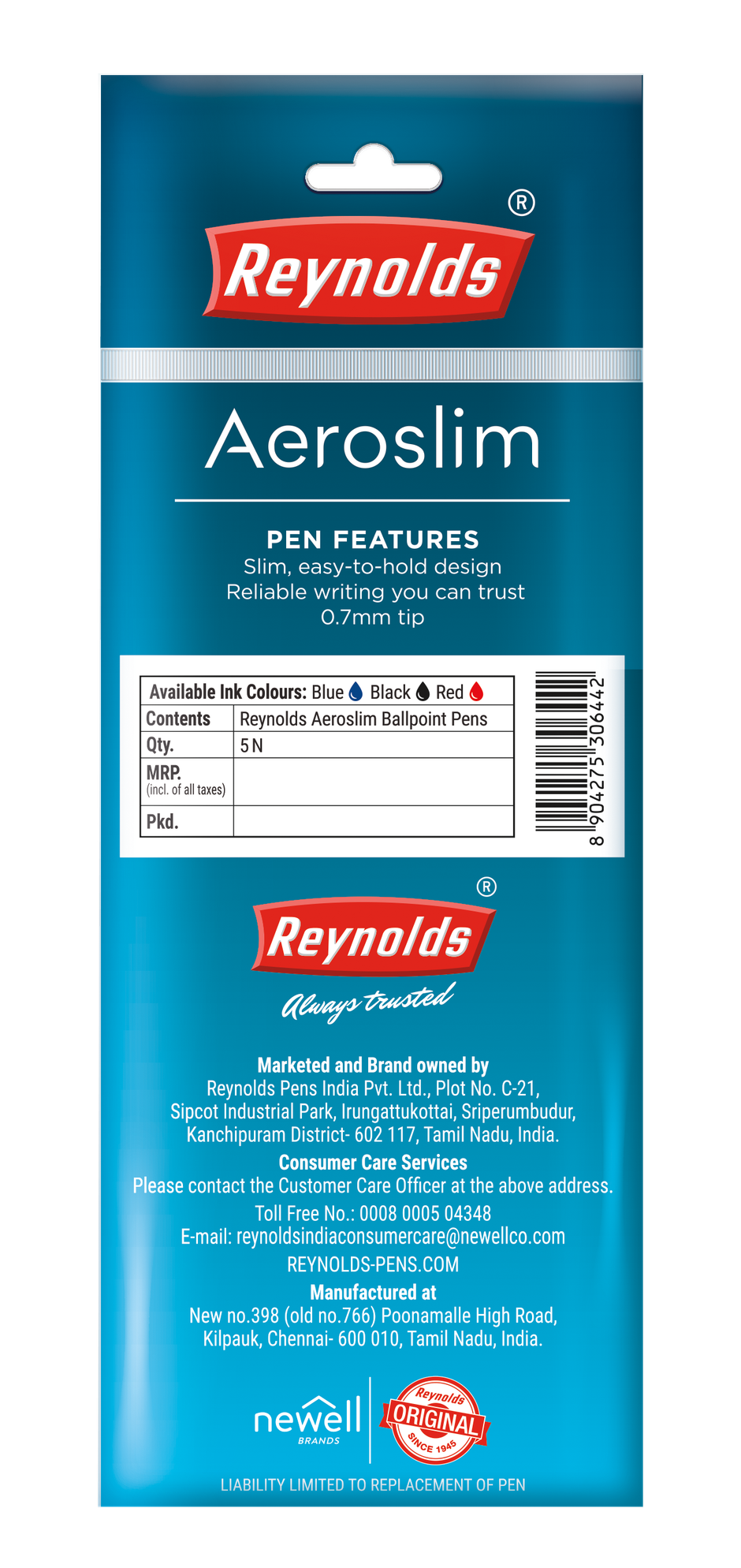 Reynolds Aeroslim Ball Pen Set (5 Blue Pens)