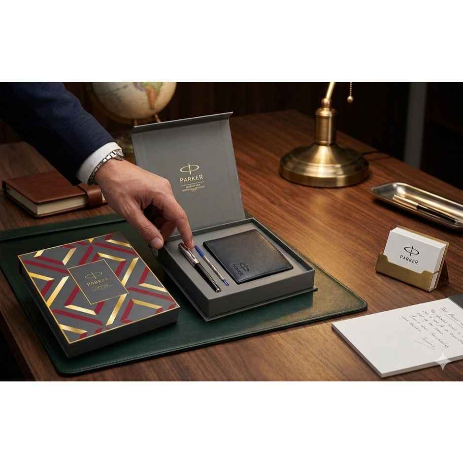 Parker Frontier Black GT Roller Pen & Wallet | Premium Gift Set