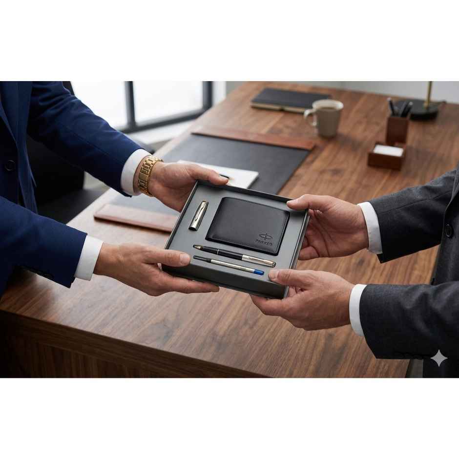 Parker Frontier Black GT Roller Pen & Wallet | Premium Gift Set