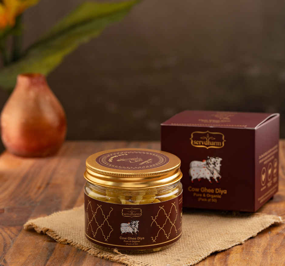 Pure Cow Ghee Diya | 50 Baatis | Yellow | Traditional | Diya-Pooja | ServDharm