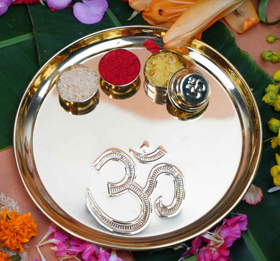 Om Brass Puja Thali Set | 10 inch | ServDharm