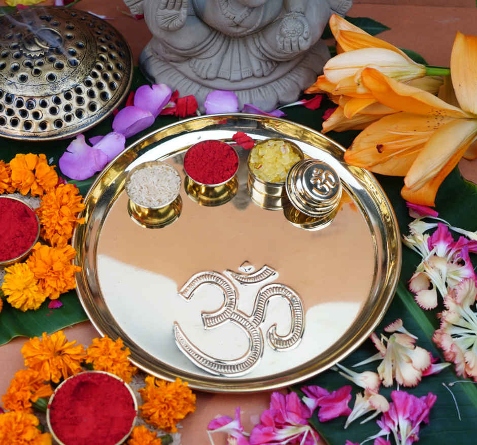Om Brass Puja Thali Set | 10 inch | ServDharm