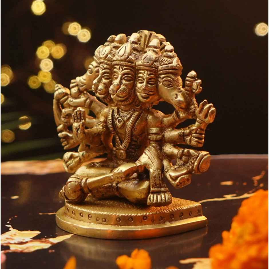 Panchmukhi Pure Brass Hanuman Murti For Daily Worship | 4 Inch | ServDharm