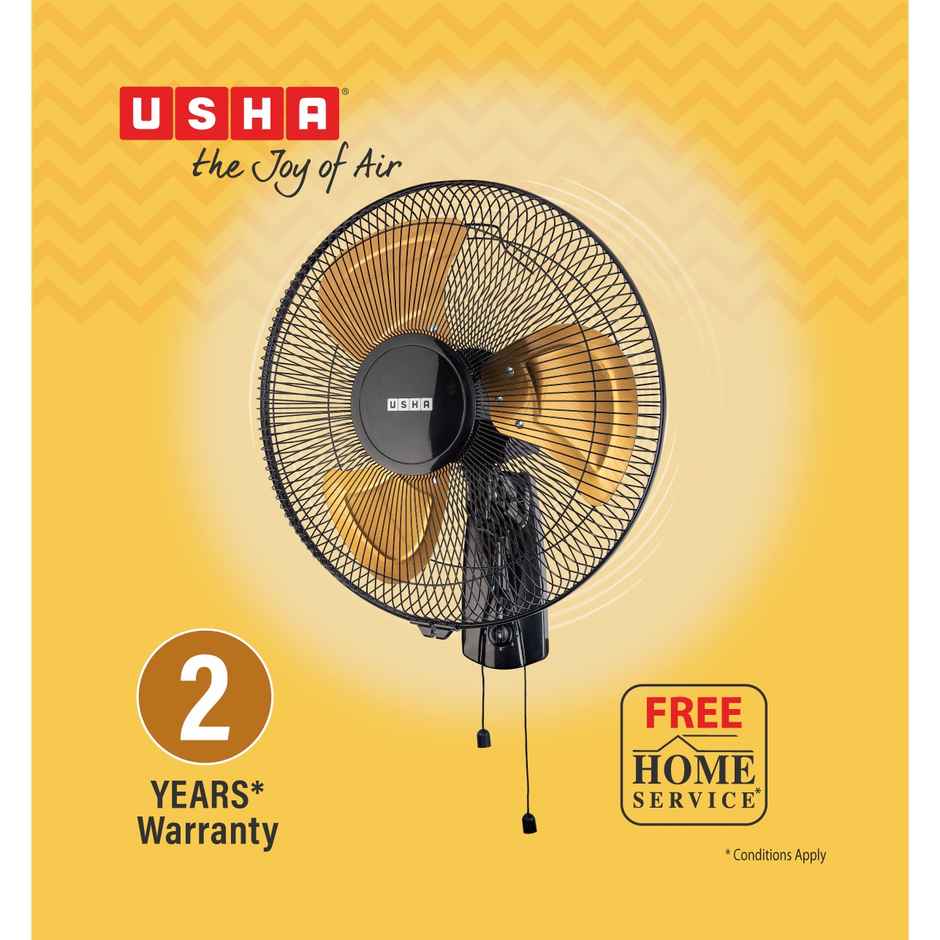 Usha Colossus Wall Fan, 400mm, 1320 Rpm, Rust free Aluminium Blades, Black And Golden
