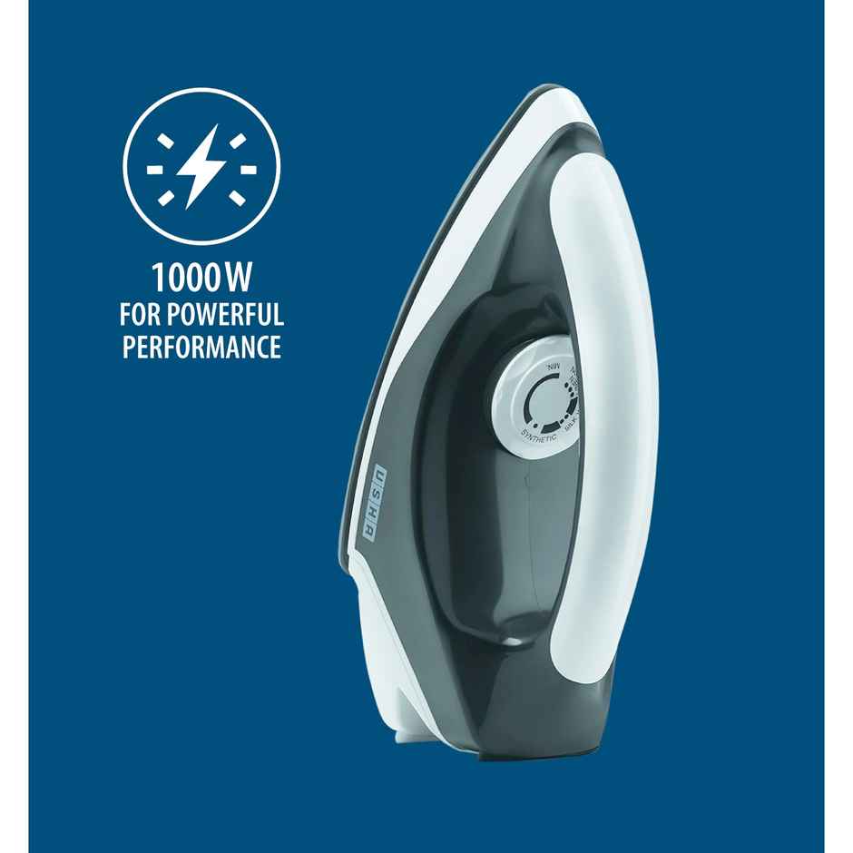 Usha Dry Iron Aurora (1000W, Premium Weilberger Non Stick Coated Soleplate, Led Tail Light, Grey)