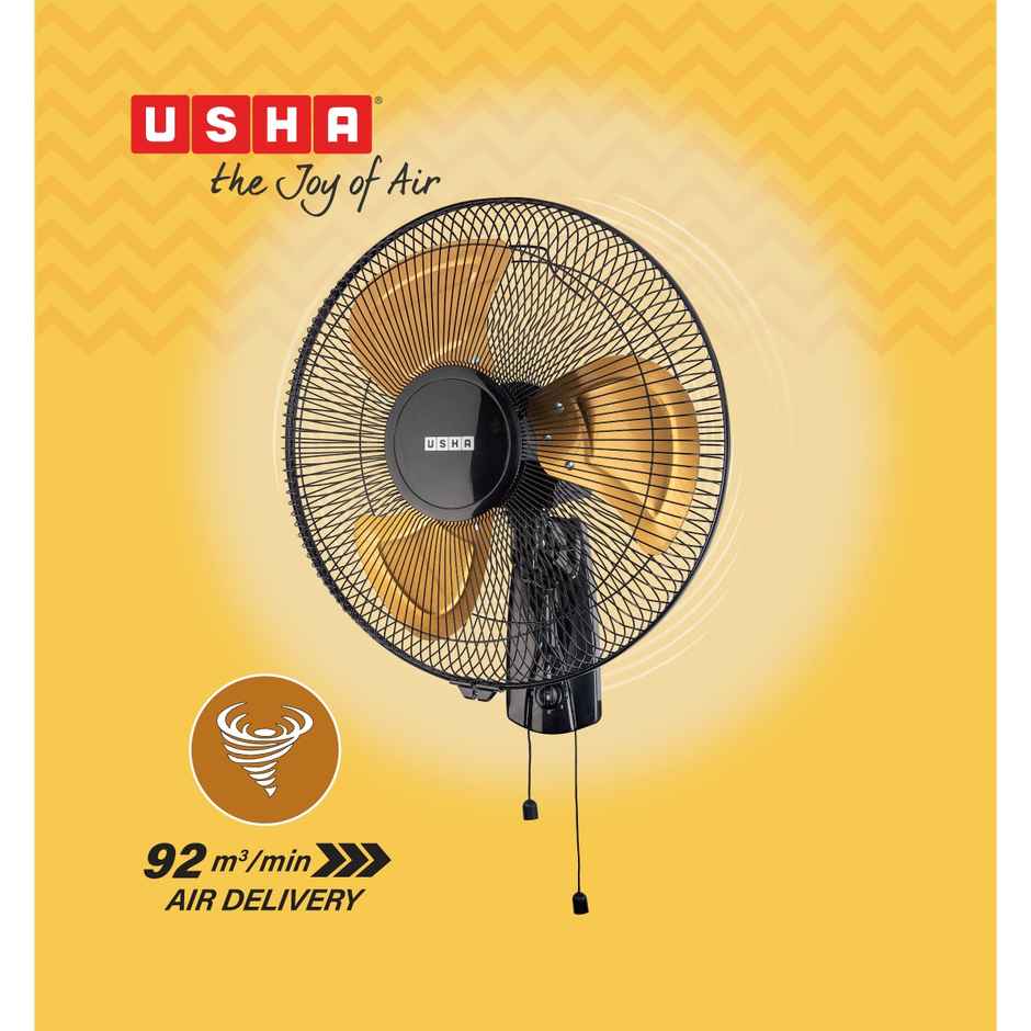 Usha Colossus Wall Fan, 400mm, 1320 Rpm, Rust free Aluminium Blades, Black And Golden