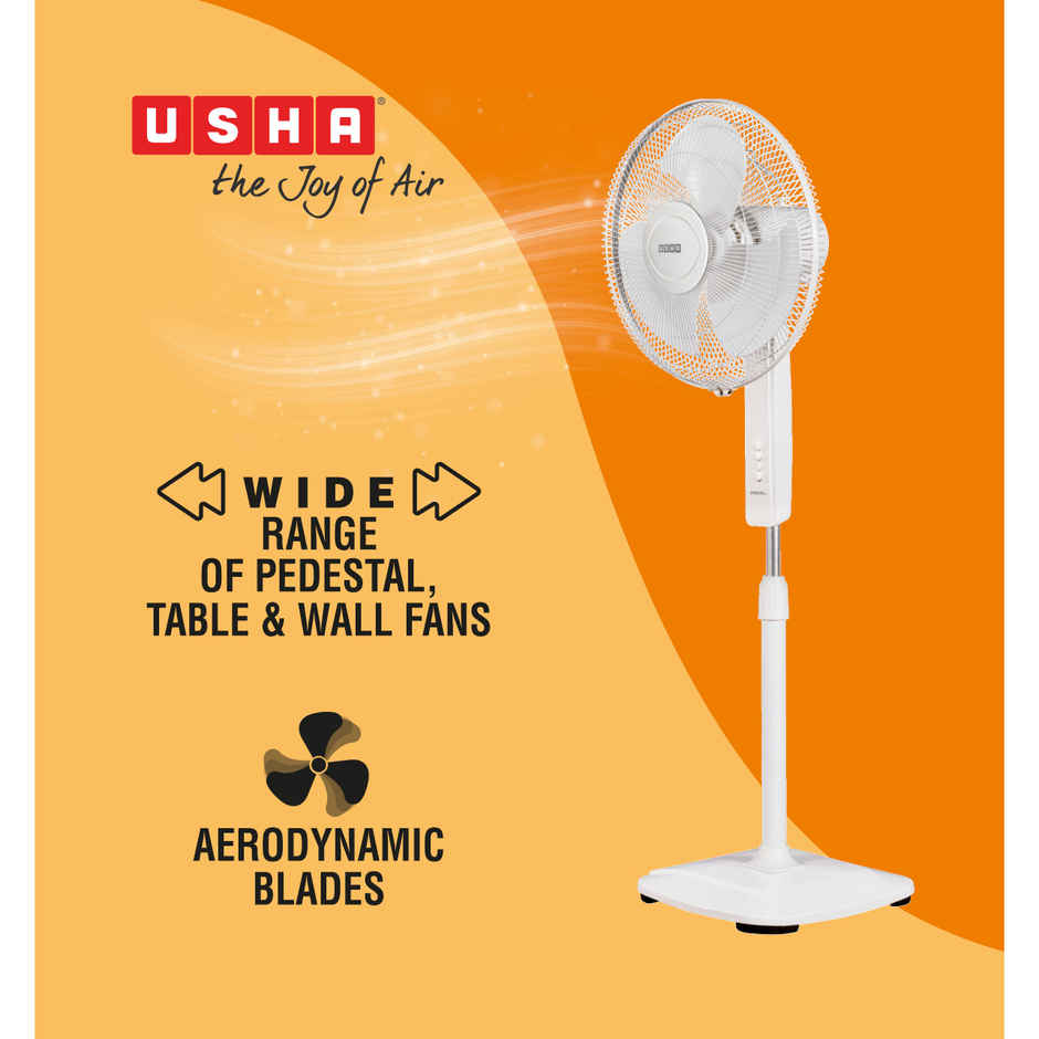 Usha Striker+ Pedestal Fan, 400mm, 2200 RPM, White